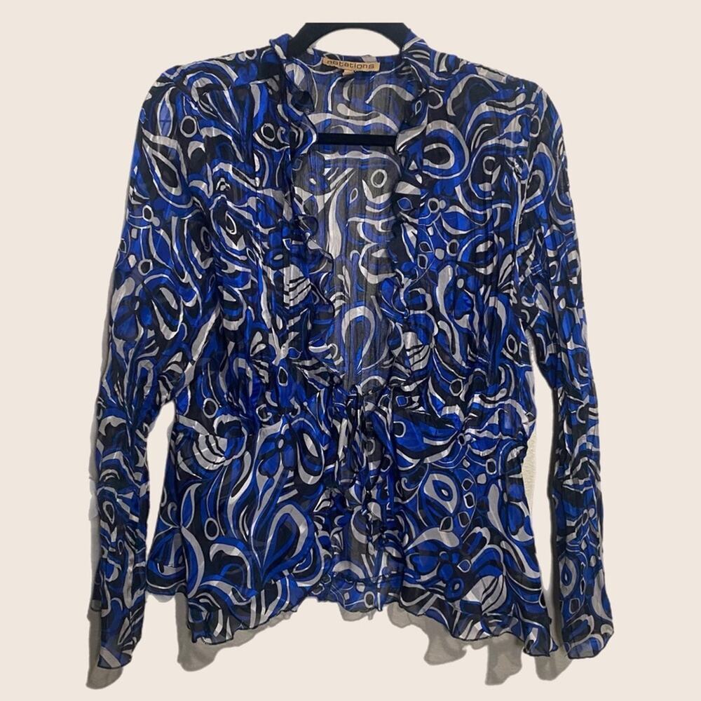 Notations Sheer Blouse L Abstract Fairy Whimsical Ruffled Open Front Flowy y2k‎